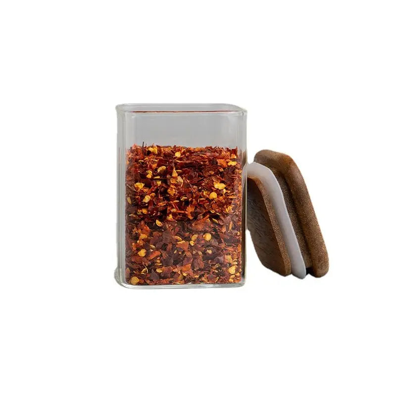 Square Glass Storage Jars with Acacia Wood Lids