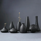 Japanese-style Small Black Pottery Bud Vases