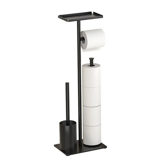 Black Metal Floor Standing Toilet Paper Holder and Toilet Brush Set