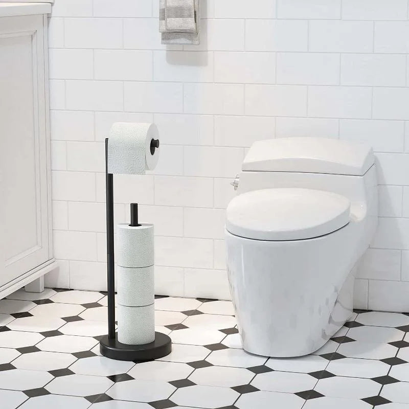 Stainless Steel Black Floor Standing Toilet Paper Holder