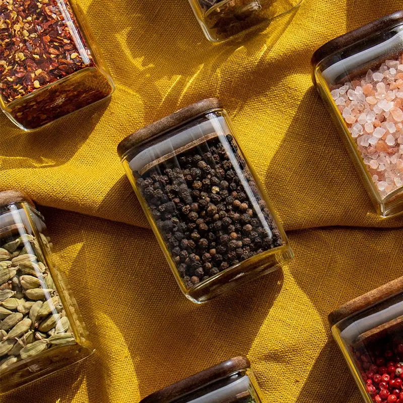 Square Glass Storage Jars with Acacia Wood Lids