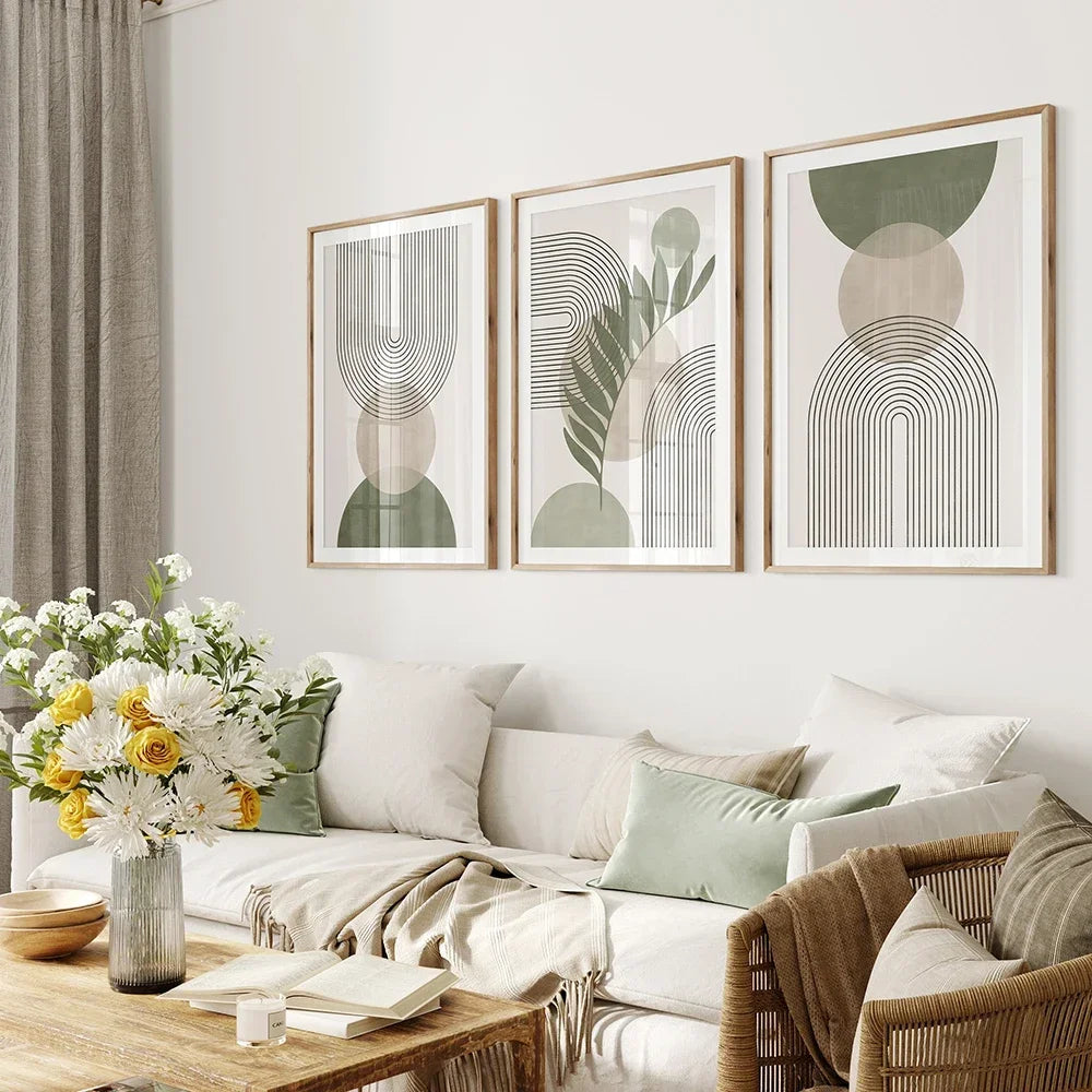 Nordic Sage Green Abstract Wall Art Prints