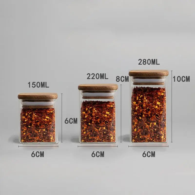 Square Glass Storage Jars with Acacia Wood Lids