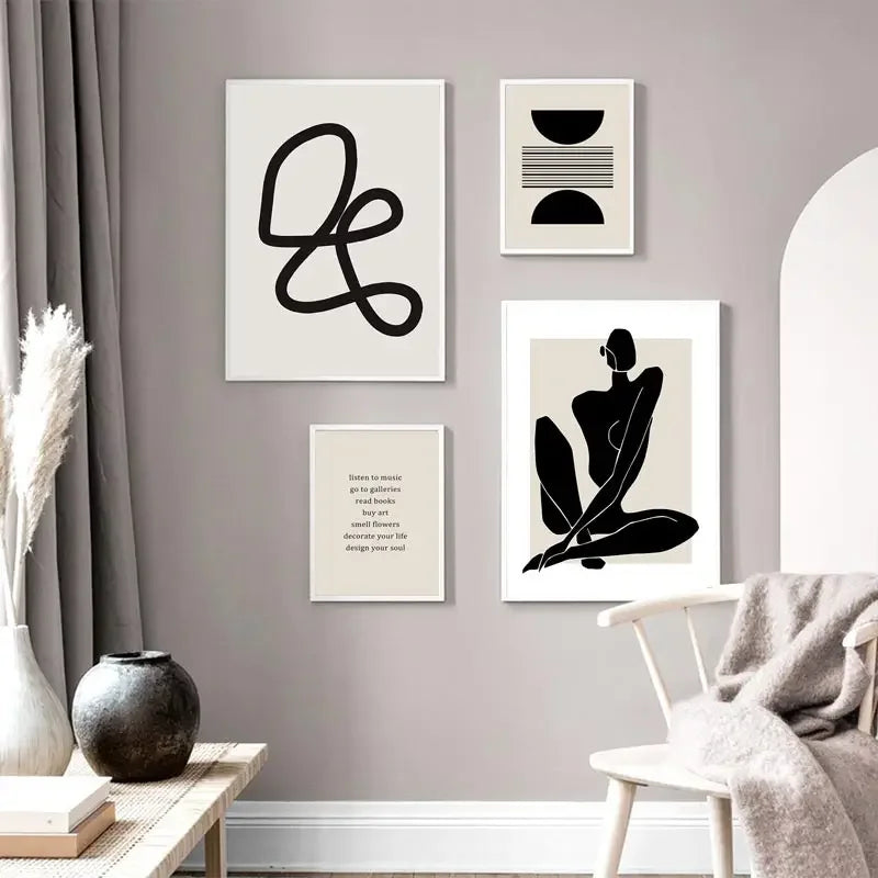 Abstract Boho Black and White Prints