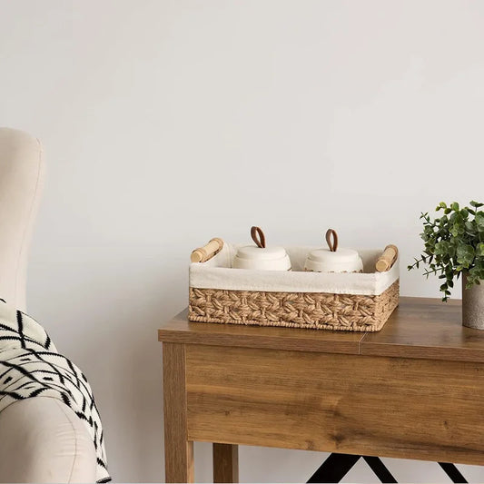 Wicker and Linen Storage Basket