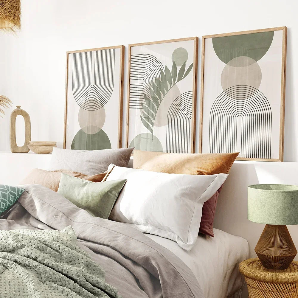 Nordic Sage Green Abstract Wall Art Prints