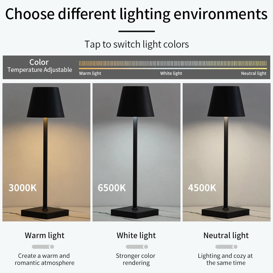 3-Color Touch Dimming LED Table Lamp USB