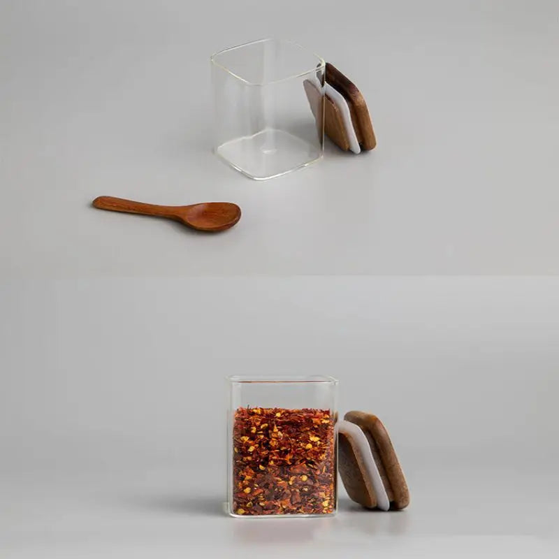 Square Glass Storage Jars with Acacia Wood Lids
