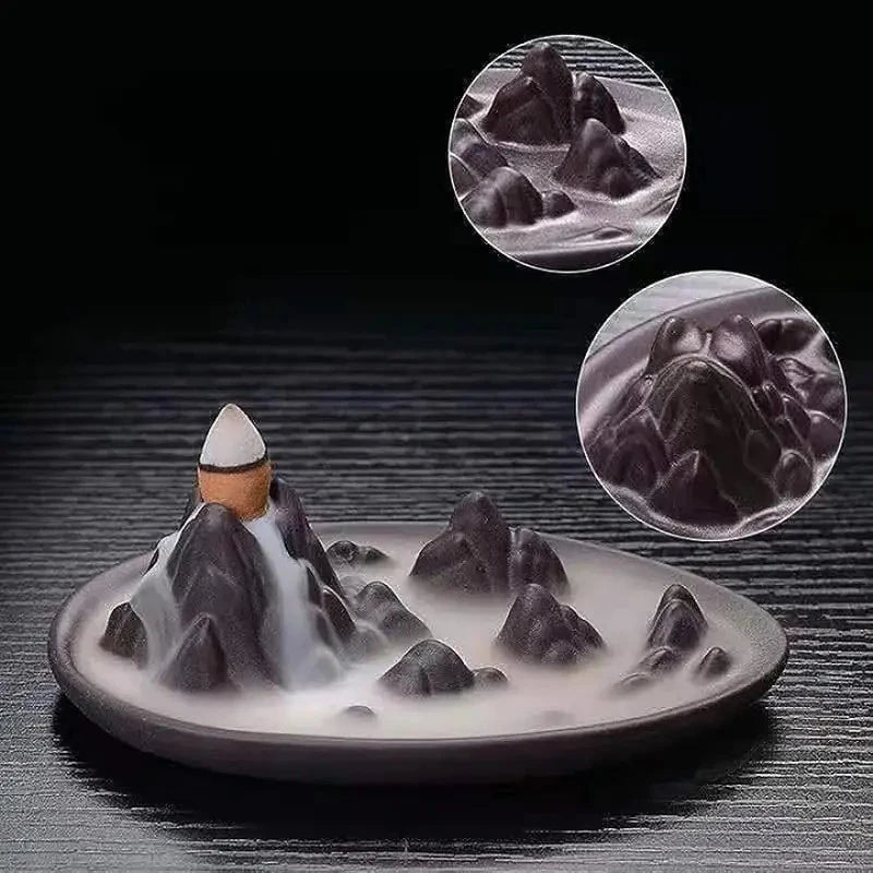 Ceramic Mountain Zen Waterfall Incense Cone Burner