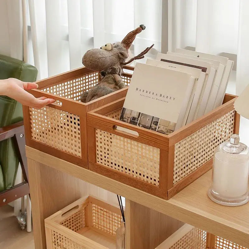 Solid Wood Storage Box with Rattan