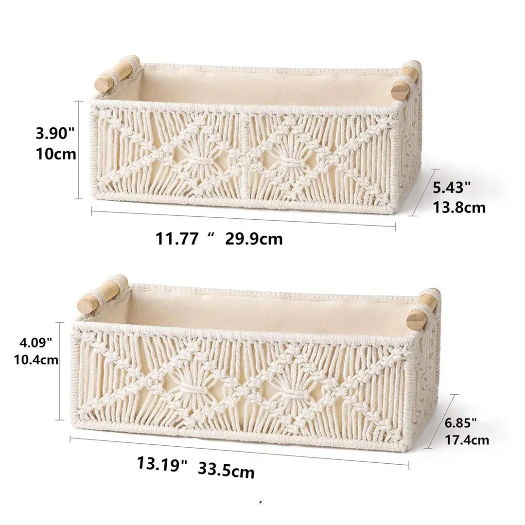 Set of 2 Boho Macrame Storage Boxes