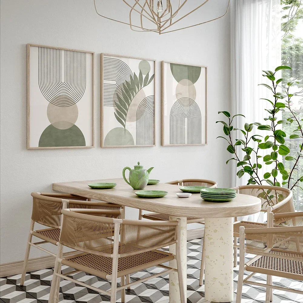 Nordic Sage Green Abstract Wall Art Prints