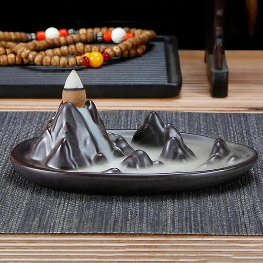 Ceramic Mountain Zen Waterfall Incense Cone Burner