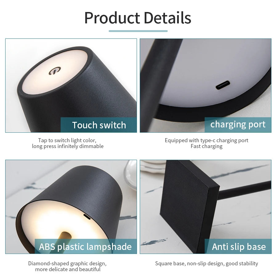 3-Color Touch Dimming LED Table Lamp USB