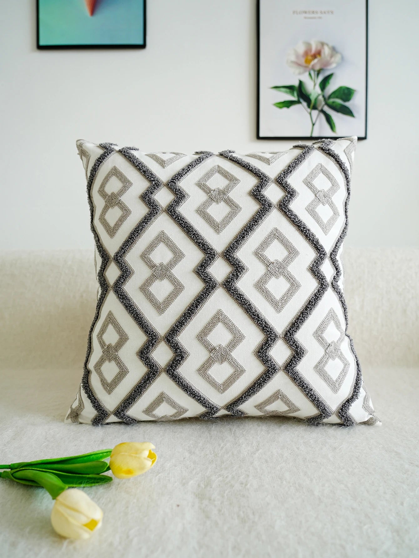 Geometric Embroidered Cushion Cover